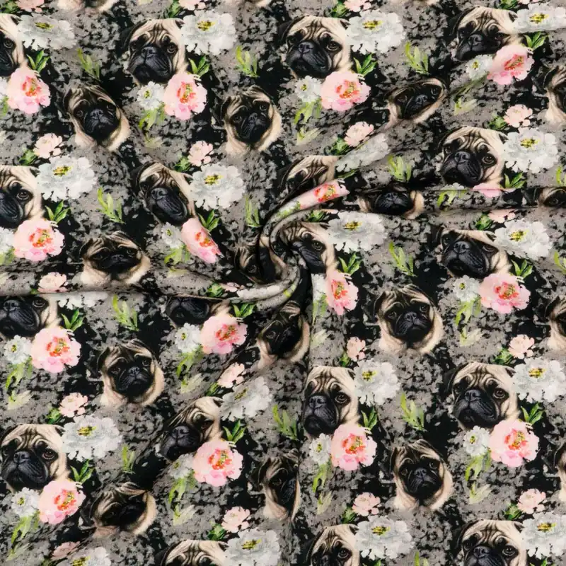 French Terry, schwarz, graubraun, rosa, Tiermotive Neu Im Sortiment