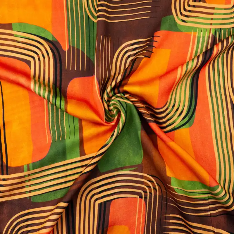 Versand Am Gleichen Tag Viskosestoff, Satin, rotbraun, rotorange, grün, orange, abstrakt gemustert