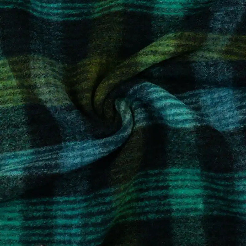 Wollstoff, gekochte Wolle, türkis, grün, schwarz, abstrakt gemustert Sonderaktion