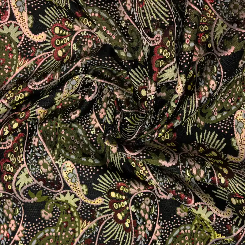 Schnäppchen Jacquard, rottöne, beige, schwarz, Paisley-Muster, Glanzeffekt