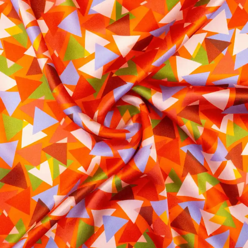 Letzte Chance Seidenstoff, Satin, orange, rosa hell, grün, gelb, grafisch gemustert
