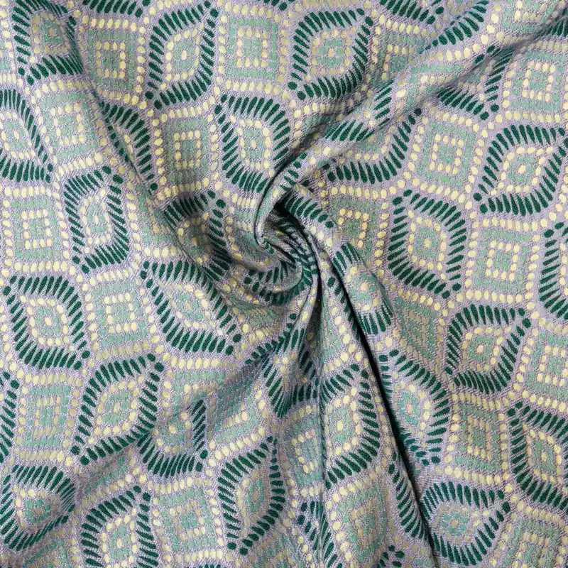 Jacquard, flieder, dunkelgrün, gold, türkis, grafisch gemustert Hochwertig