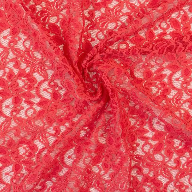 Kostenfreie Lieferung Elastischer Spitzenstoff, koralle, uni, floral gemustert