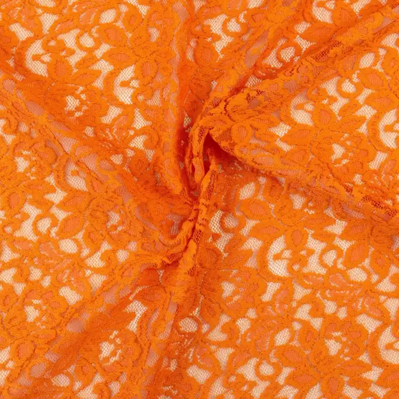 Elastischer Spitzenstoff, orange, uni, floral gemustert Direkt Vom Hersteller