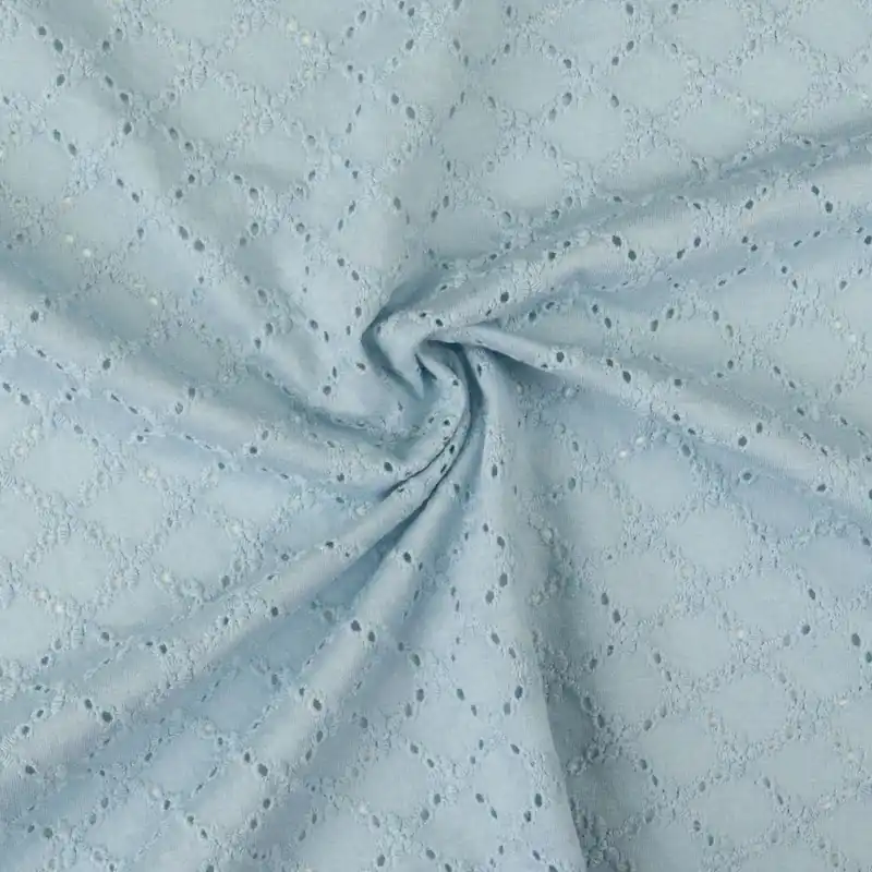 Preiswert Bestickter Baumwolljersey, mittelblau, Lochstickerei