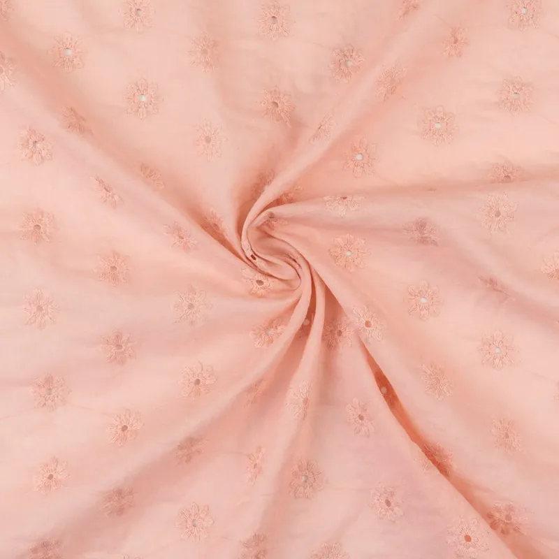 Bestpreis Bestickter Baumwollstoff, Batist, rosa, Lochstickerei, floral gemustert