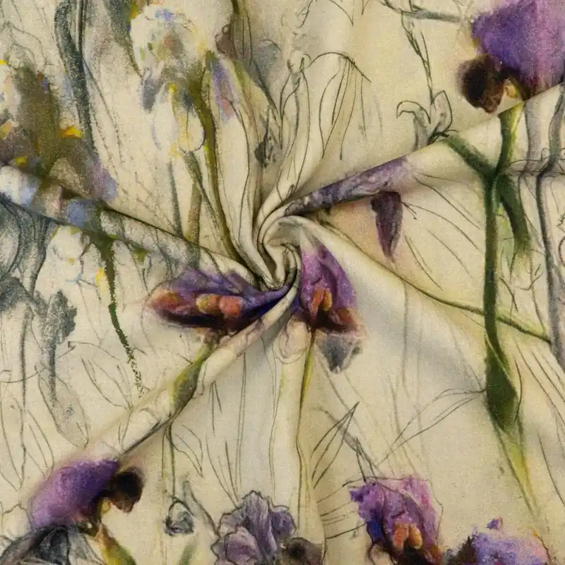 Wollstoff, Crêpe, beigetöne, lilatöne, grün, florale Motive Online Kaufen