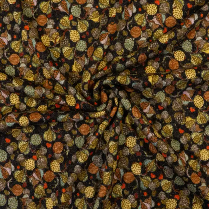 Heute Kaufen Weicher Feinstrick, schwarz, gelbtöne, rot, flieder, abstrakt gemustert