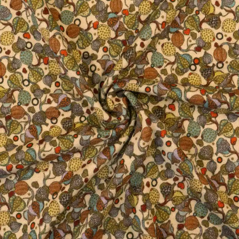 Echt Weicher Feinstrick, beige hell, rost, gelb, hellblau, abstrakt gemustert