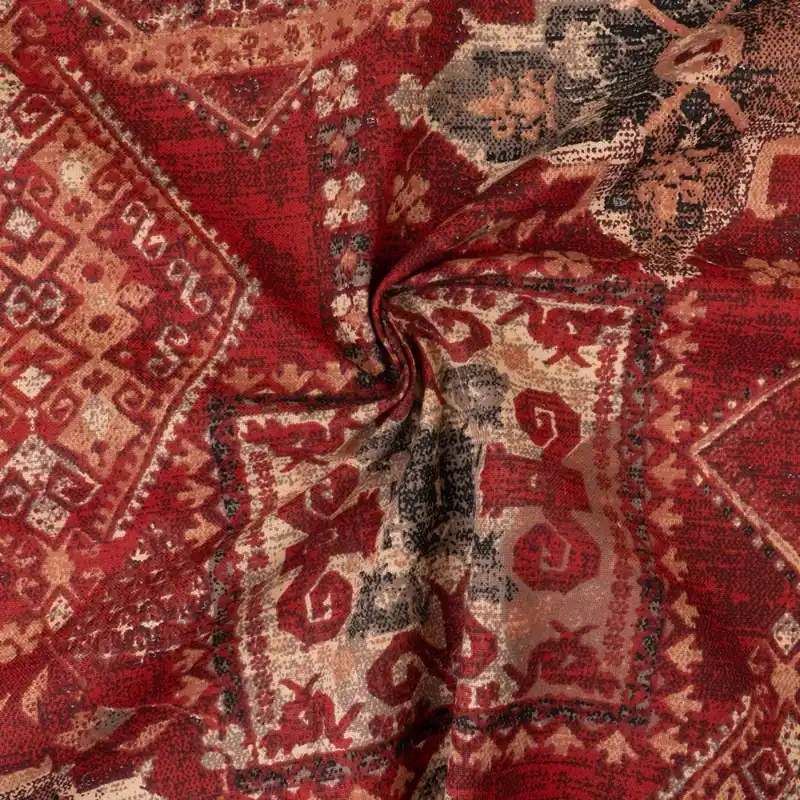 Dekostoff, Panama, rottöne, schwarz, ornamental gemustert Hochwertig