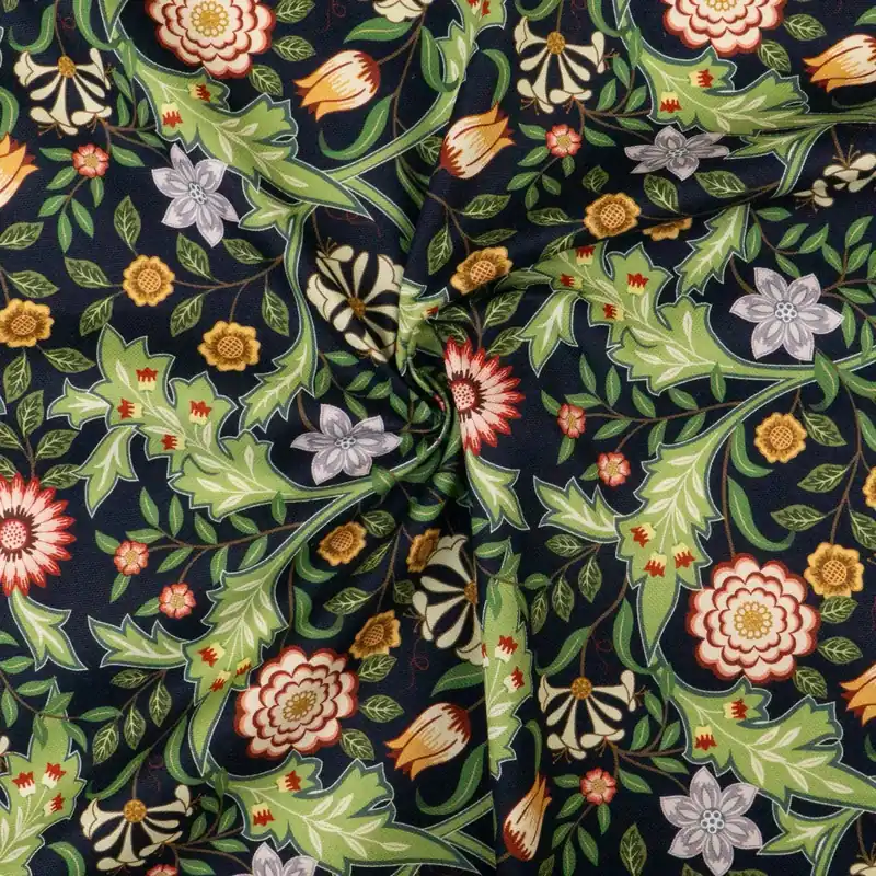 Weltweiter Versand Dekostoff, Panama, schwarz, grüntöne, rottöne, floral gemustert