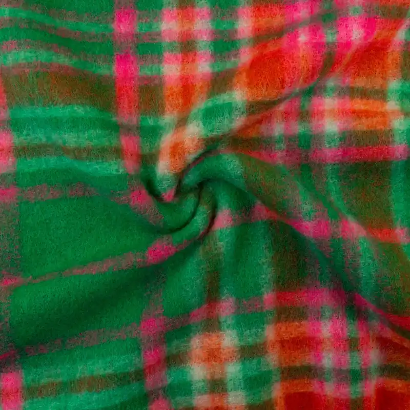 Wollstoff, gekochte Wolle, grüntöne, neonpink, orange, Karo Neu