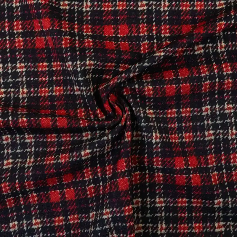 Wollstoff, Jacquard, rot, lila dunkel, grau, Karo, Webstruktur Heute Kaufen