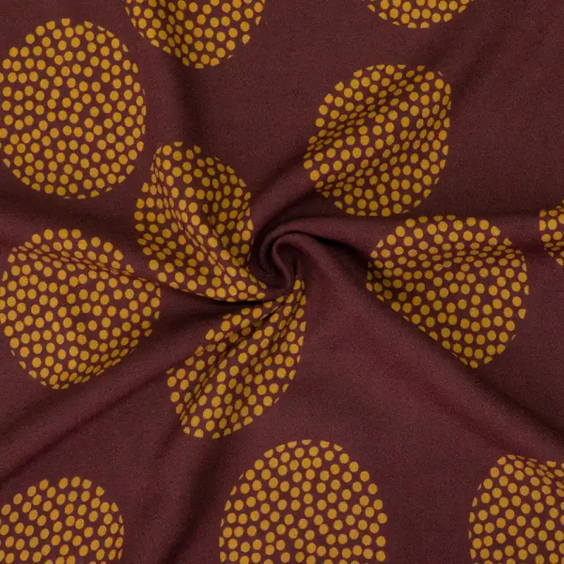 Kostenfreie Lieferung Viskosestoff, Crêpe, rotbraun, curry, grafisch gemustert