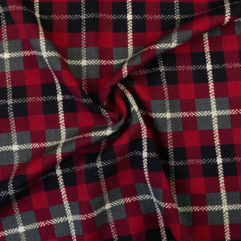 Wollstoff, Jacquard, rottöne, schwarz, grau, Karo, Webstruktur Schneller Versand