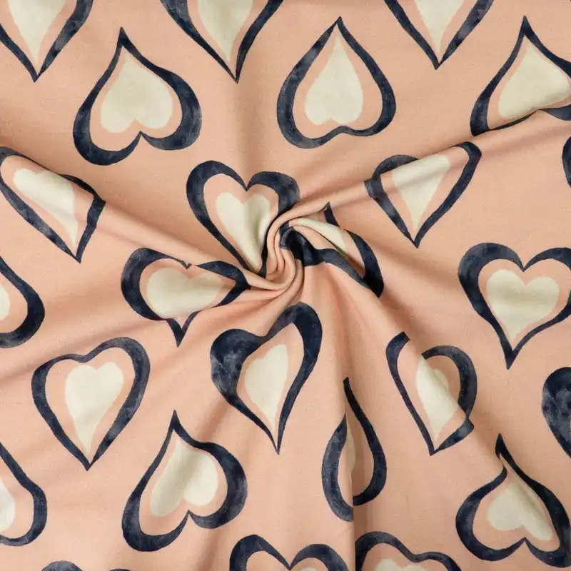 French Terry, rosa dunkel, dunkelgrau, beigegrau, abstrakt gemustert Heute Kaufen