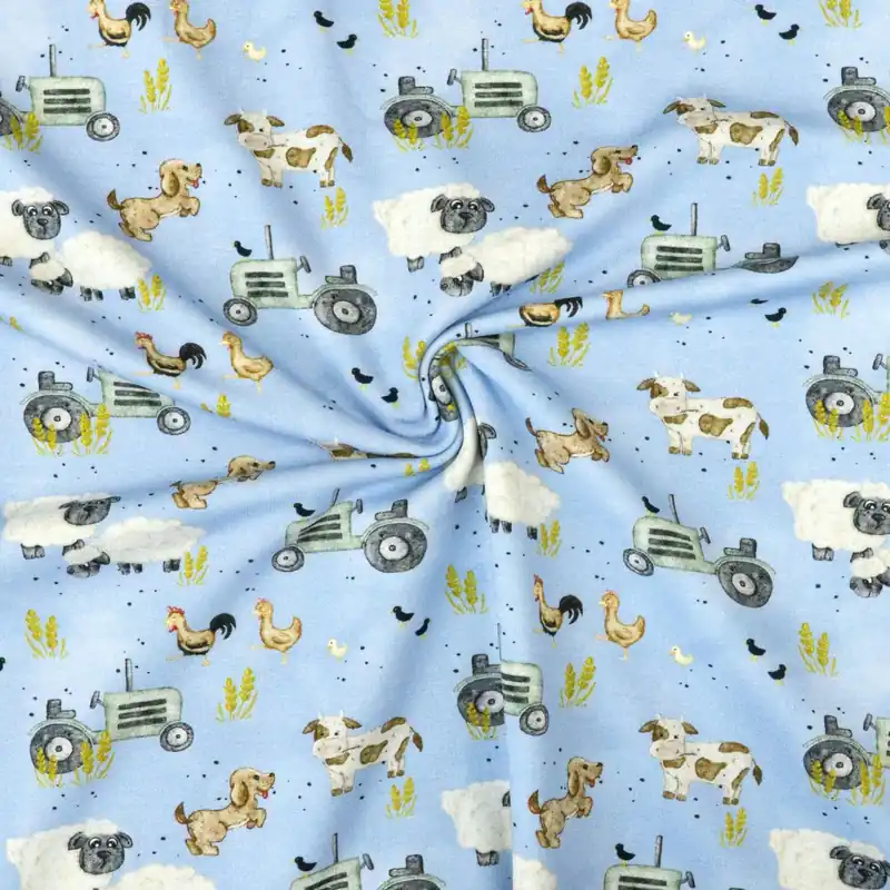 French Terry, mittelblau, grau, braun, Kindermotive – Tiere Schnäppchen