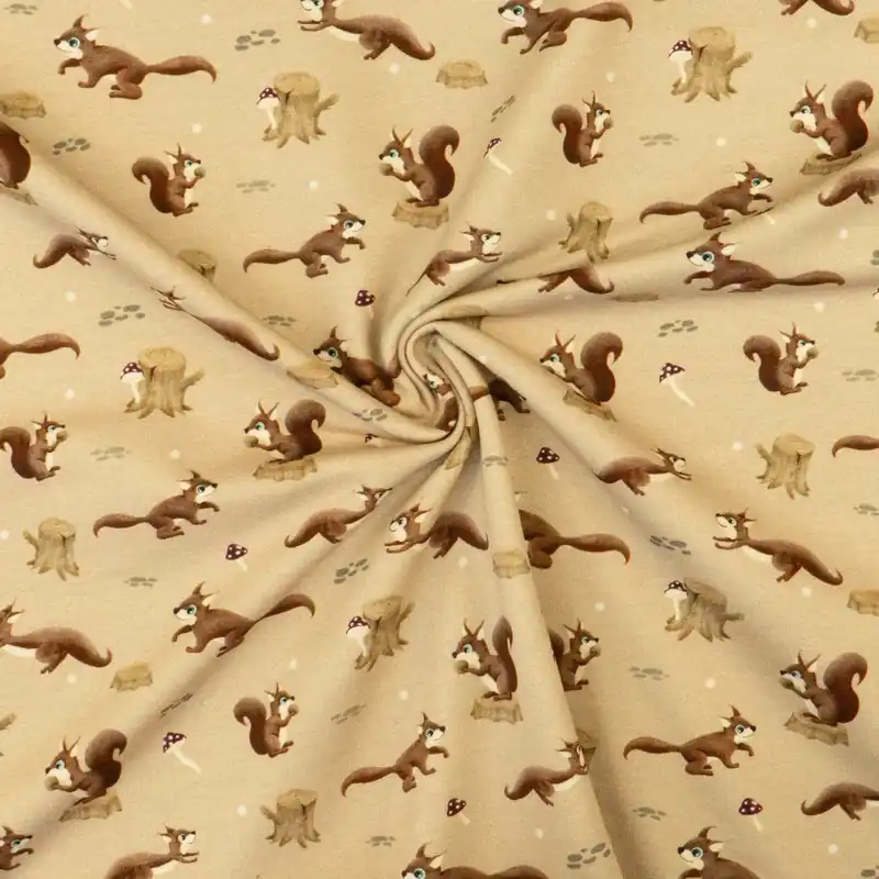 Hochwertig French Terry, beigebraun, dunkelbraun, Kindermotive – Tiere