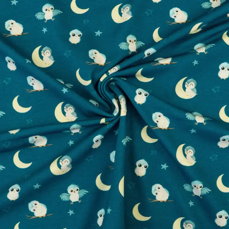 Baumwolljersey, petrol hell, gelb, Kindermotive – Tiere Top-Seller