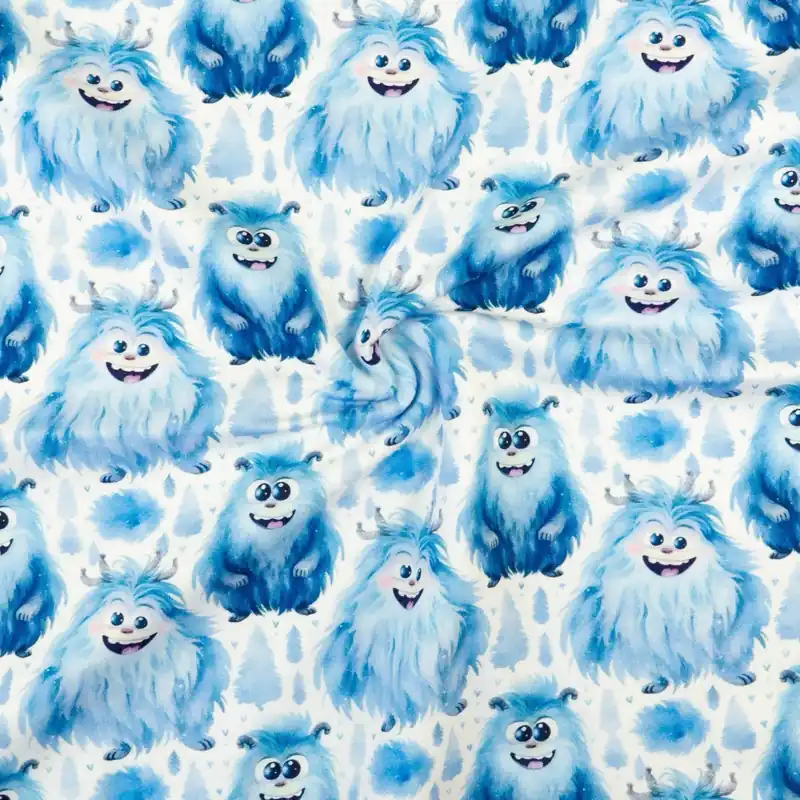 Echt French Terry, weiß, blautöne, Kindermotive – Figuren