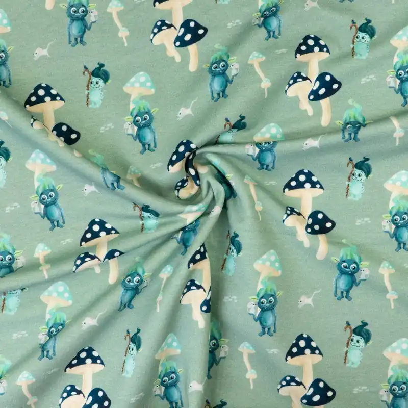 Markenprodukt French Terry, mint dunkel, blautöne, Kindermotive – Figuren