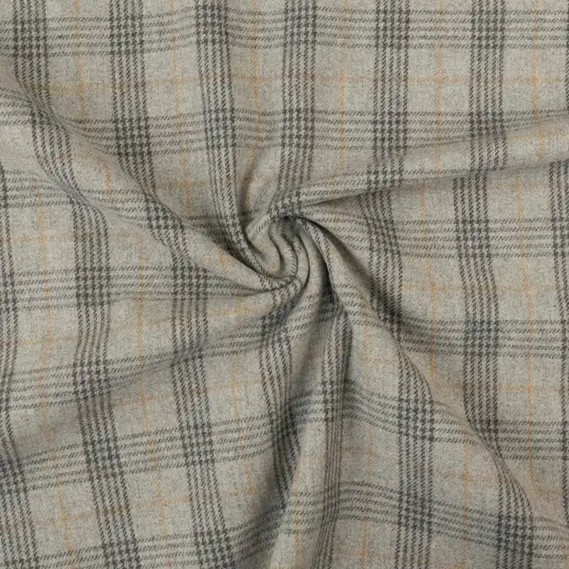 Wollstoff, Streichgarn, grautöne, hellbraun, Glencheck Geld-Zurück-Garantie