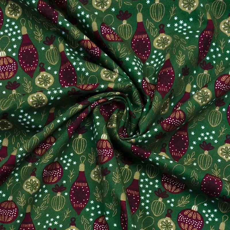 Baumwollstoff, Popeline, gold, dunkelgrün, Glanzeffekt, Weihnachtsmotive Wochenendangebot