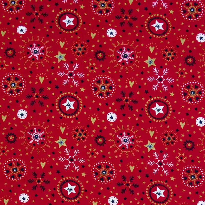 Baumwollstoff, Popeline, gold, rot, Glanzeffekt, Weihnachtsmotive Rabatt