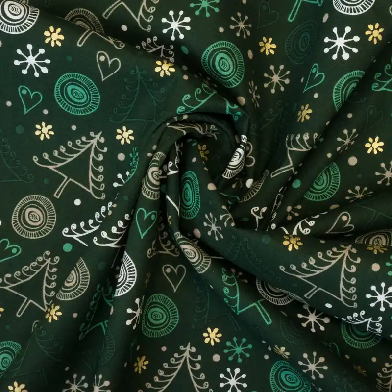 Baumwollstoff, Popeline, weiß, grüntöne, beige, creme, Glanzeffekt, Weihnachtsmotive Bestpreis