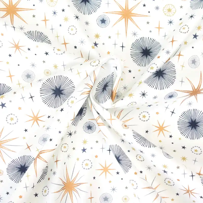 Baumwollstoff, Popeline, weiß, grau, kupfer, blau, Glanzeffekt, Weihnachtsmotive Hochwertig