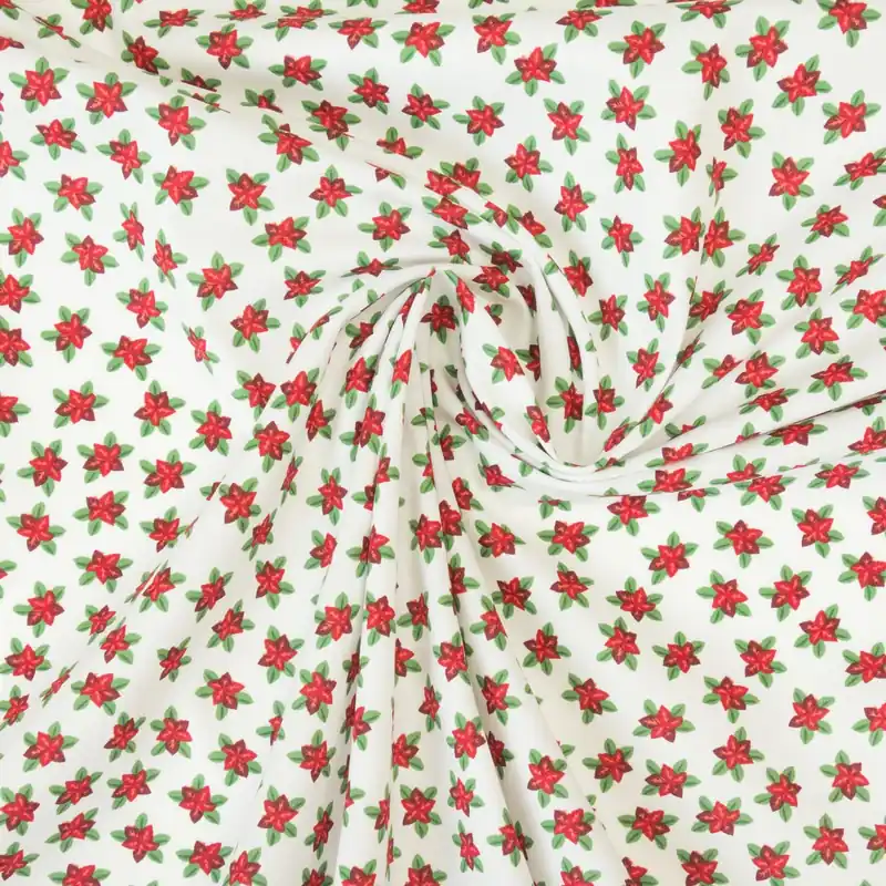 Baumwollstoff, Popeline, weiß, rottöne, grüntöne, Weihnachtsmotive Hochwertig
