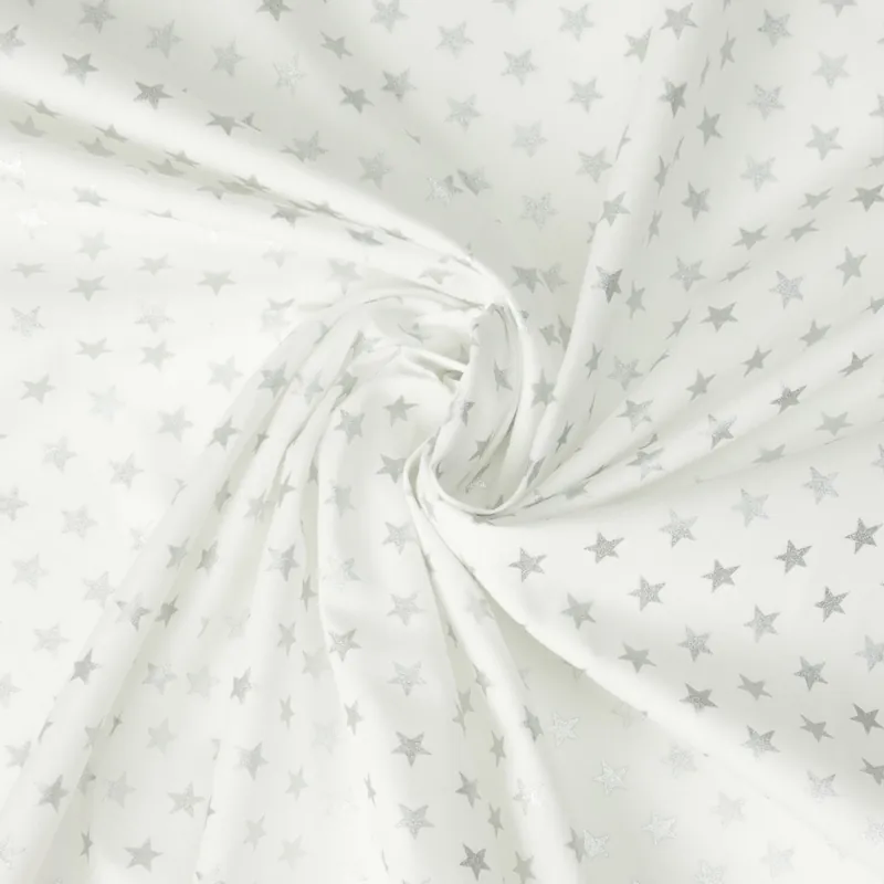 Aktuell Baumwollstoff, Popeline, weiß, silber, Glanzeffekt, Weihnachtsmotive