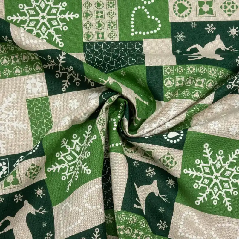 Dekostoff, Panama, natur, grüntöne, offwhite, Weihnachtsmotive Limited Edition