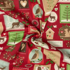 Top-Qualität Dekostoff, Panama, natur, rot, Weihnachtsmotive