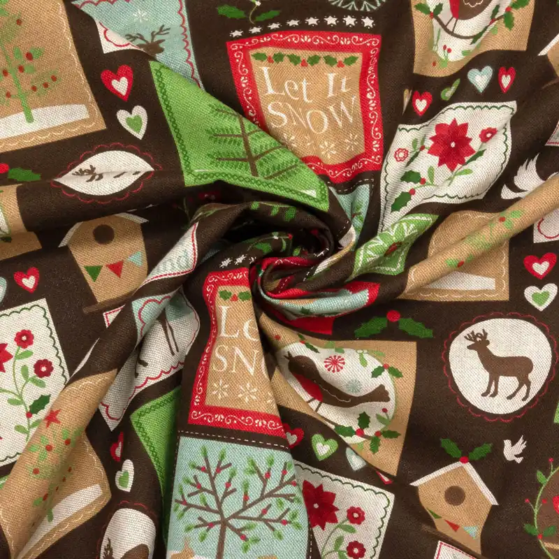 Preisknaller Dekostoff, Panama, natur, braun, Weihnachtsmotive