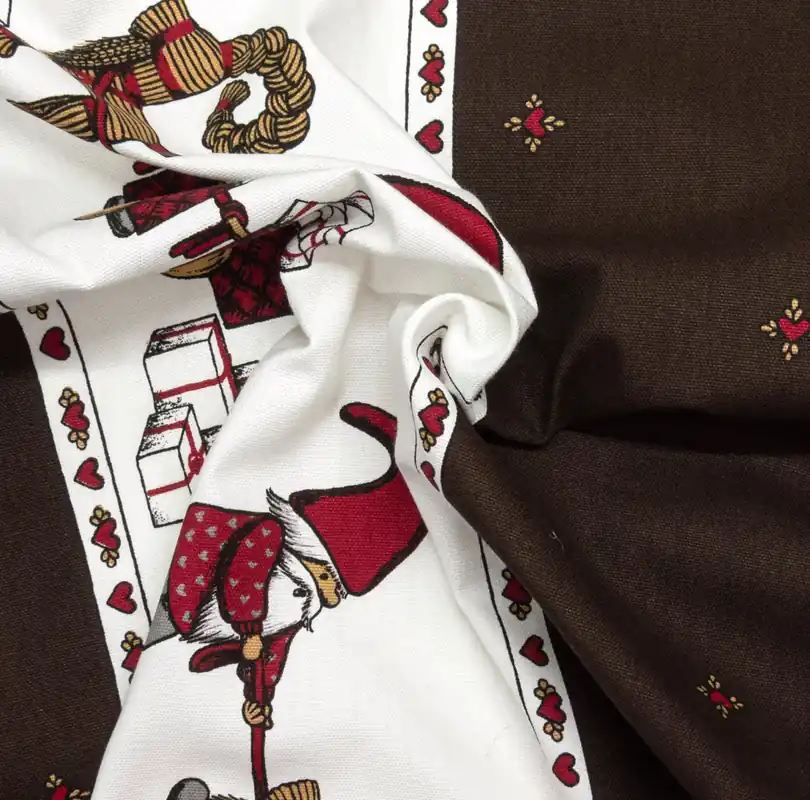 Dekostoff, Panama, braun, weiß, rot, Weihnachtsmotive Handgefertigt