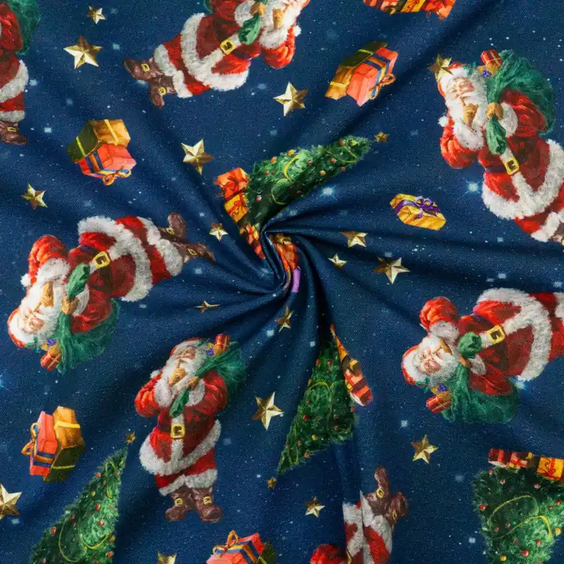 Kostenloser Rückversand Dekostoff, Panama, blau, rot, grün, Weihnachtsmotive