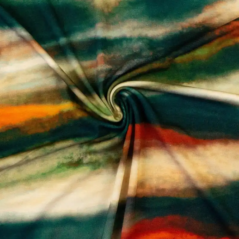 Gratis Versand Viskosejersey, petrol, orange, beigetöne, abstrakt gemustert