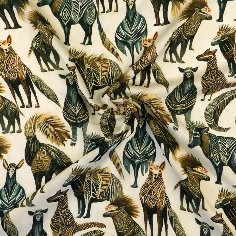 Kracherpreis Viskosestoff, Satin, offwhite, brauntöne, blautöne, Tiermotive