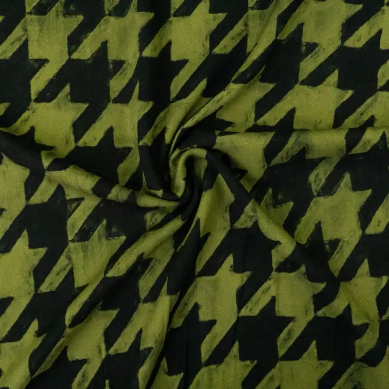 Viskosestoff, Crêpe, oliv hell, schwarz, Pepita Geprüft