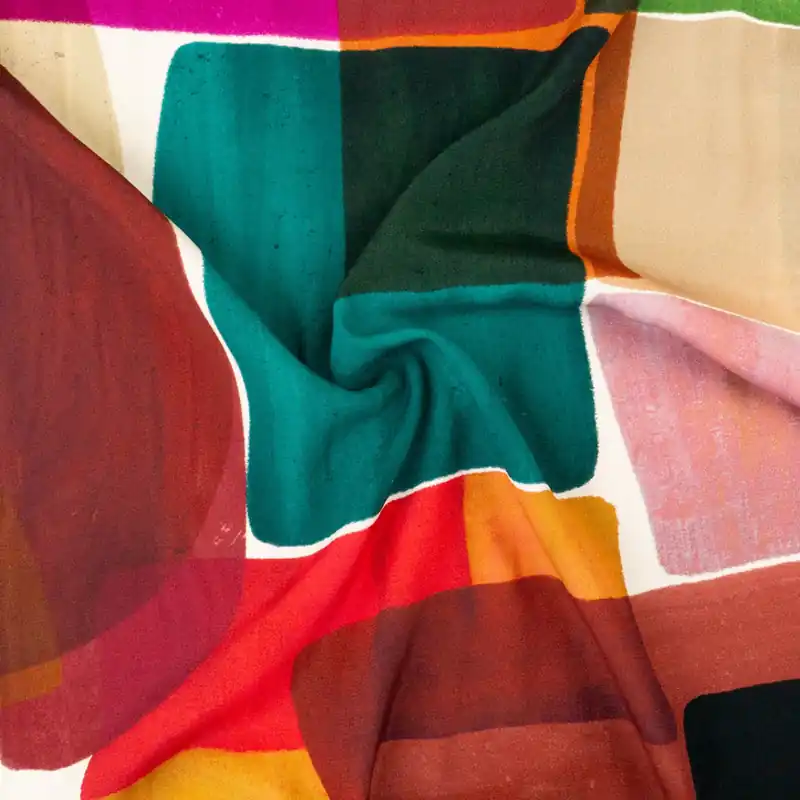 Viskosestoff, Crêpe, pink, petrol, rot, beige, abstrakt gemustert Solange Der Vorrat Reicht