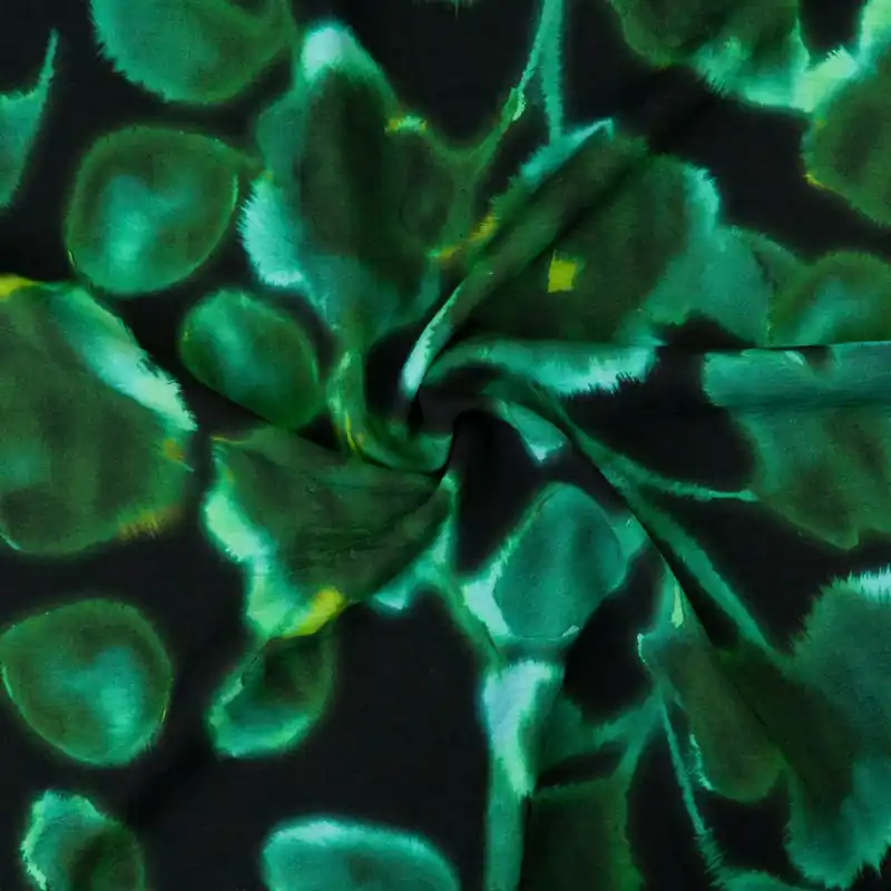 Viskosestoff, schwarz, grüntöne, abstrakt gemustert Heißes Angebot