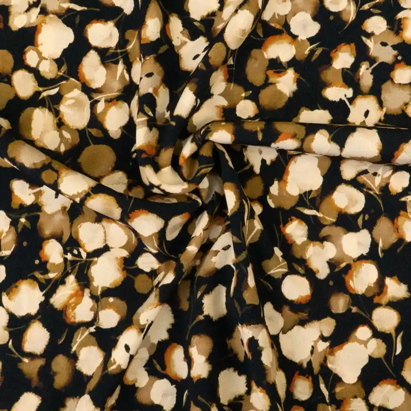 Viskosestoff, Crêpe, schwarz, brauntöne, orange dunkel, abstrakt gemustert Nur Heute