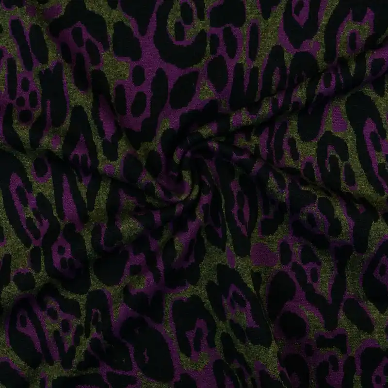 Strickjacquard, graugrün, schwarz, lila, Animal-Muster Billig