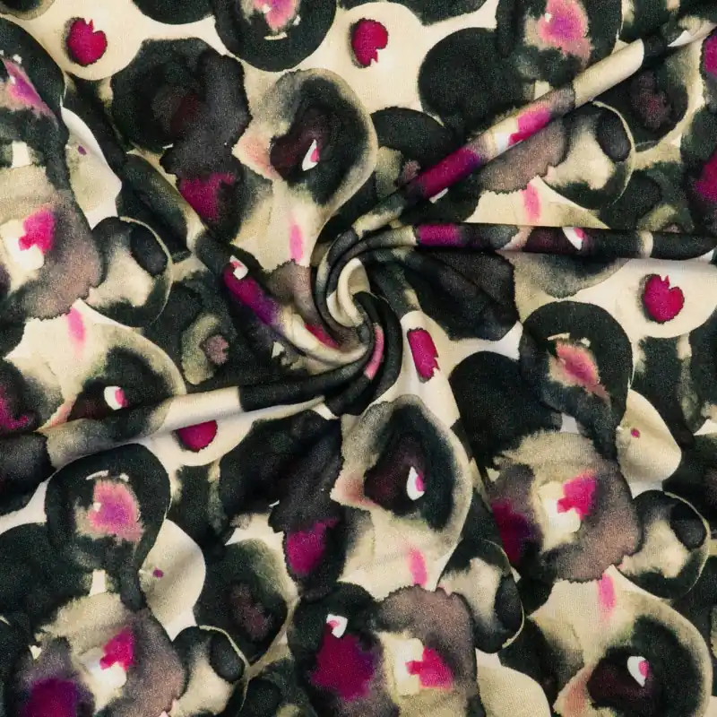 Viskosejersey, schwarz, pink, beigetöne, abstrakt gemustert Top-Qualität