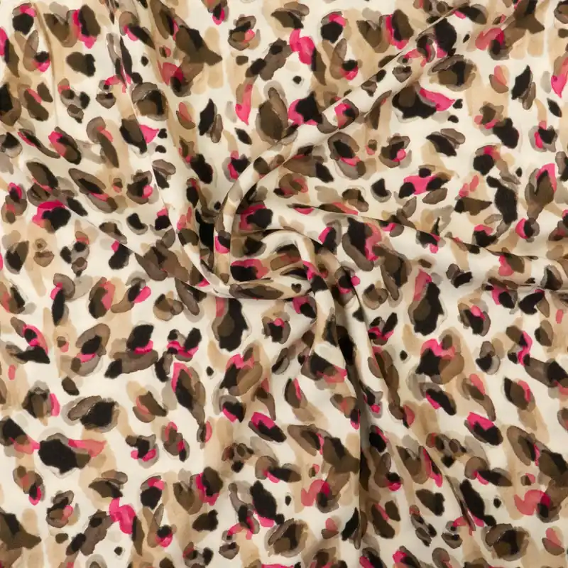 Viskosestoff, Javanaise, creme, brauntöne, pink, Animal-Muster Finale Aktion