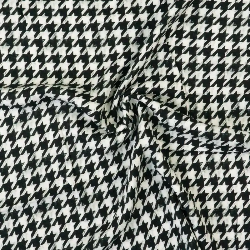 Viskosestoff, Crêpe, weiß, schwarz, Pepita Aktuell