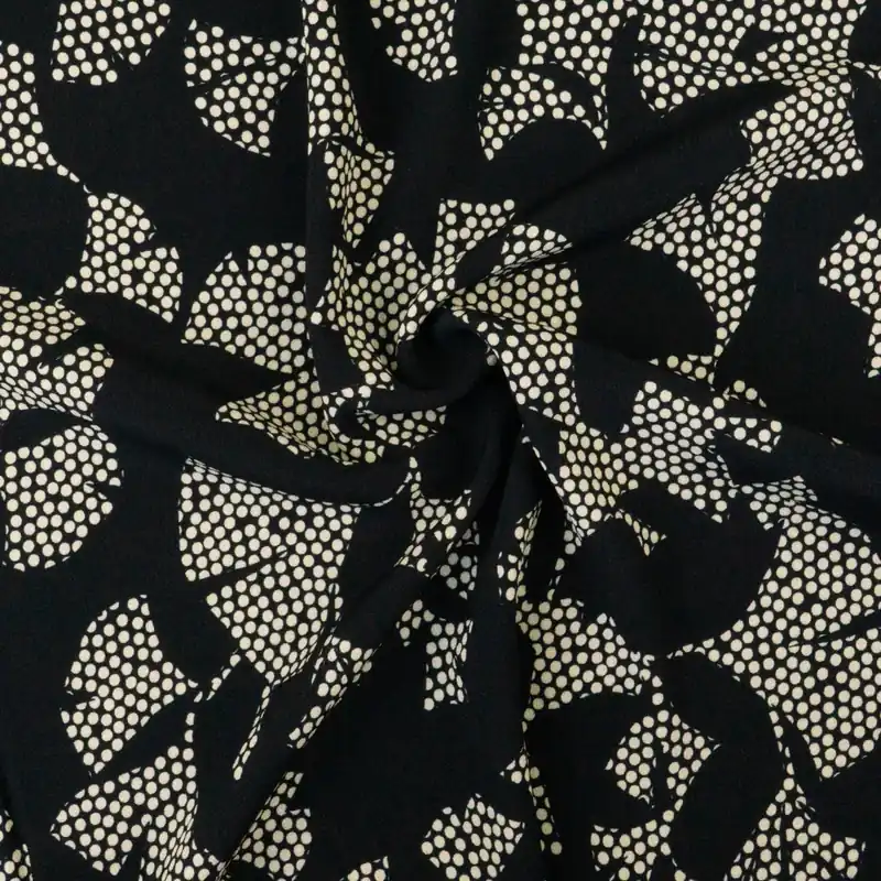 Rabatt Viskosestoff, Crêpe, schwarz, vanille, abstrakt gemustert