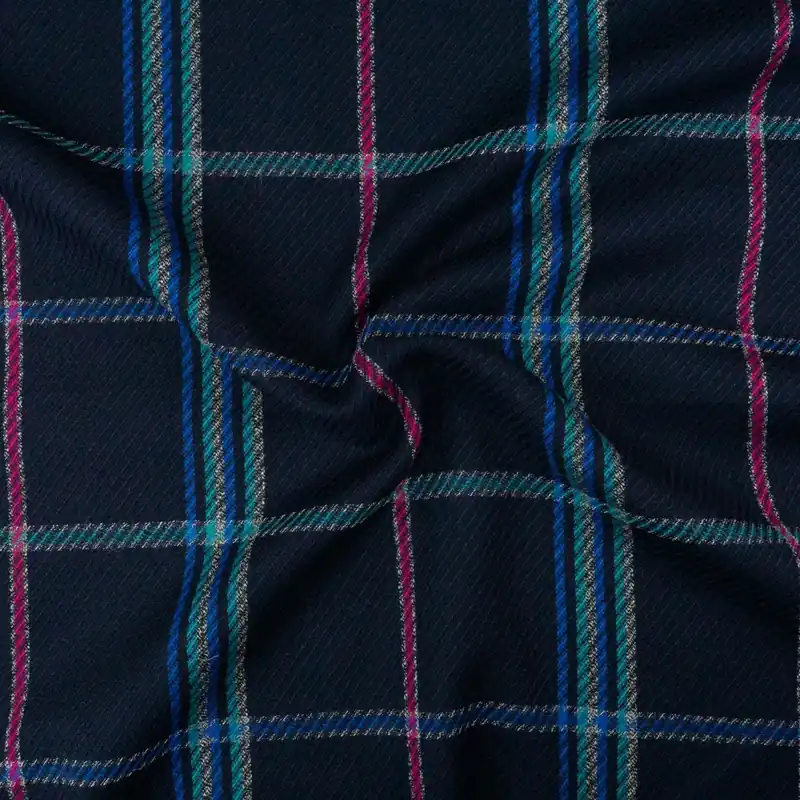 Super-Preis Wollstoff, Buntgewebe, aubergine, blautöne, türkis, pink, Webkaro