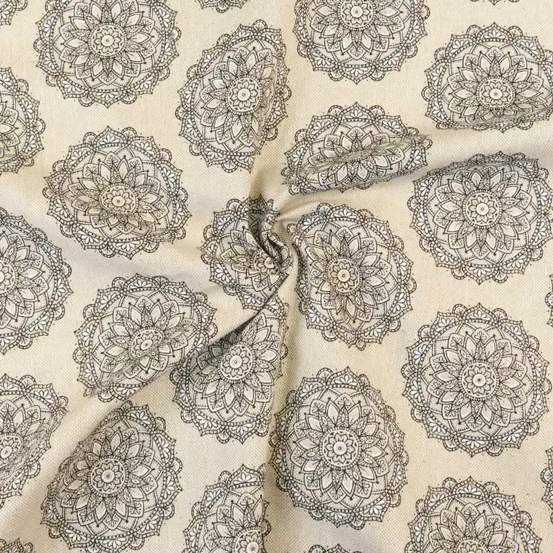 Dekostoff, Panama, beigegrau, schwarz, weiß, ornamental gemustert Billig